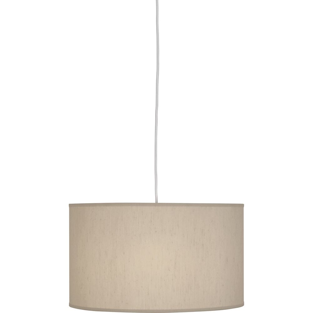 Elena Streamlined 18" Drum Pendant in Painted White with Bone Dupoini Shade