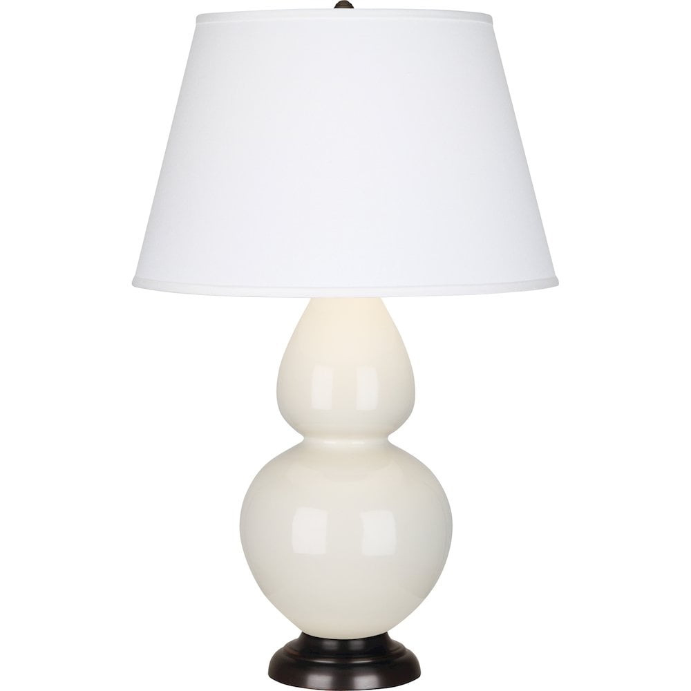 Elegant Bone Glaze Double Gourd Table Lamp with Bronze Base