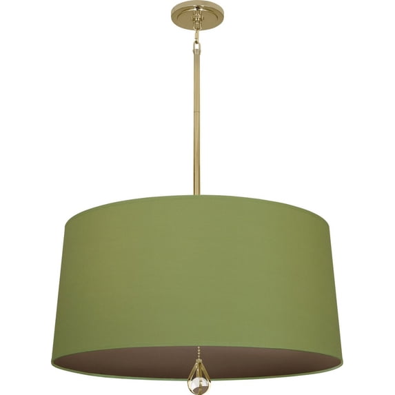 BN332-Robert Abbey Lighting-Williamsburg Custis 3-Light Pendant 25.5 Inches Wide and 14.5 Inches Tall-Modern Brass Finish-Parrot Green/Revolutionary