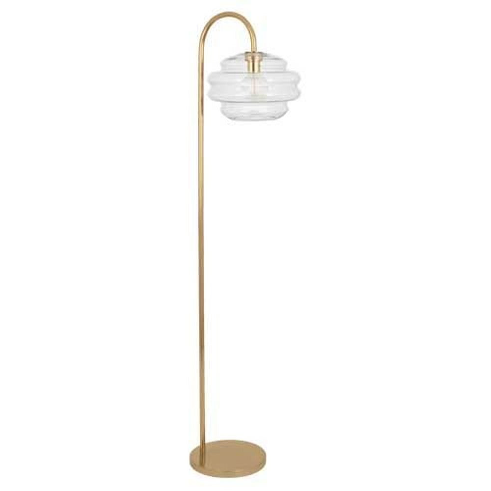 Elegant Arc 62.5'' Silver and Brass Metal Floor Lamp with Glass Shade
