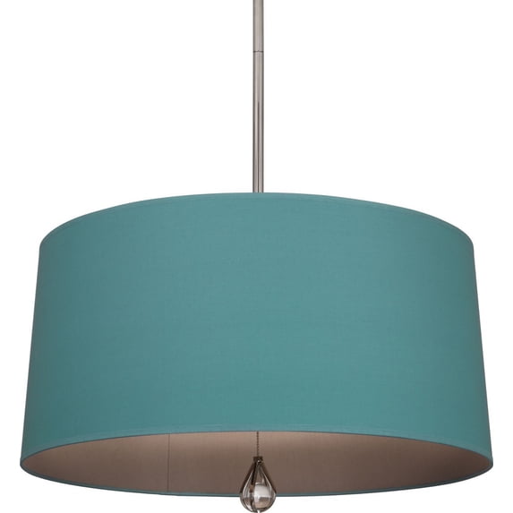 WB330-Robert Abbey Lighting-Williamsburg Custis 3-Light Pendant 25.5 Inches Wide and 14.5 Inches Tall-Polished Nickel Finish-Mayo Teal/Carter Gray