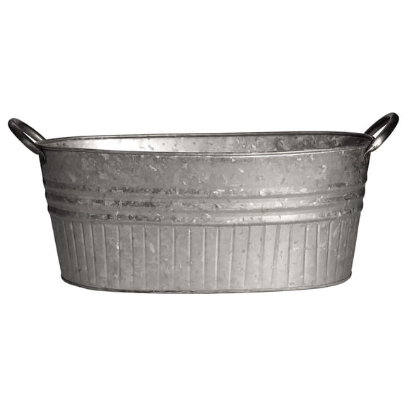 Robert Allen 16.5" Oval Tub Metal Planter w/Handles – Lightweight Galvanized Steel with Drainage Holes – Indoor/Outdoor Garden Pot