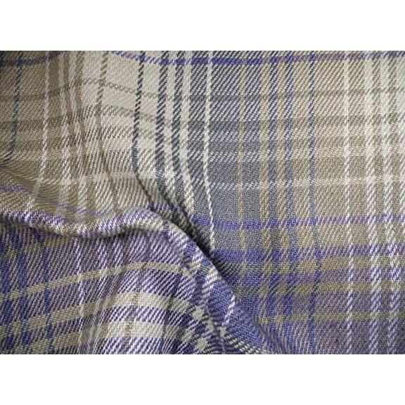 Robert Allen Beacon Hill Fabric Pampas Plaid Bay Blue Linen Jute Upholstery JJ39