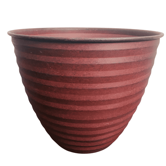 Robert Allen Home & Garden IronStone 10" Woodsdale Round Metal Planter in Riviera Red