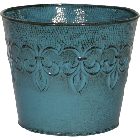 Robert Allen Fleur De Lis Plant Pot - Drainage Holes - 8" Blue Planter