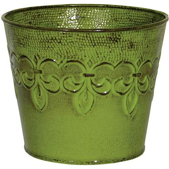 Robert Allen MPT01891 Fluer De Lis Series Metal Planter Flower Pot, 6", Color Tansy Green
