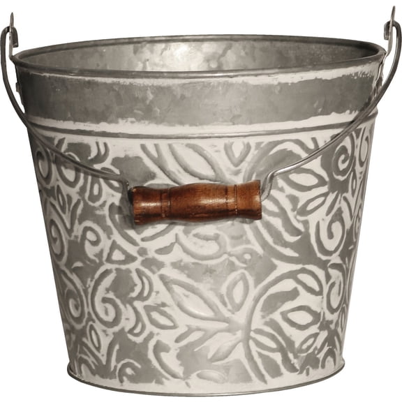 Robert Allen Floral Metal Planter With Handle - Indoor/Outdoor - Gray Multicolor