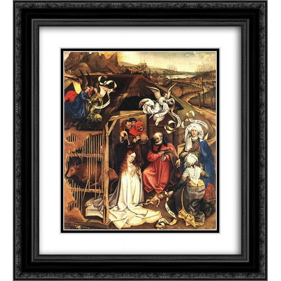 Robert Campin 2x Matted 20x22 Black Ornate Framed Art Print 'The Nativity'