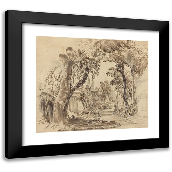 Robert Caney 14x12 Black Modern Framed Museum Art Print Titled - A Tree-Lined Garden Path (Preliminary Sketch for ‘Sleeping Beauty and the Beast’) (1900)