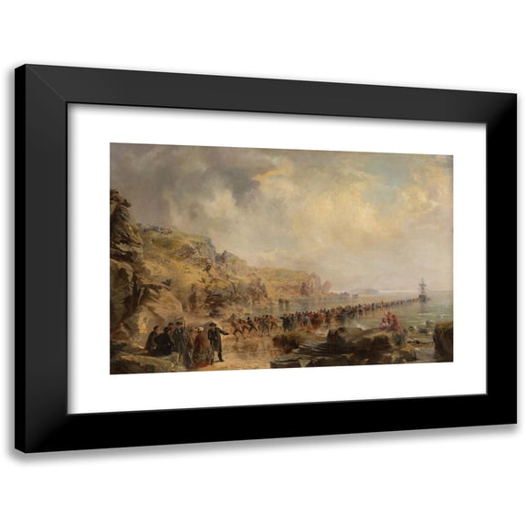 Robert Charles Dudley 14x11 Black Modern Framed Museum Art Print Titled - Landing the Shore End of the Atlantic Cable (1866)
