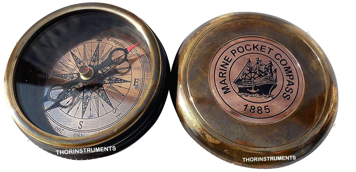 Robert Frost Brass Poem Compass 1885 With Leather Case