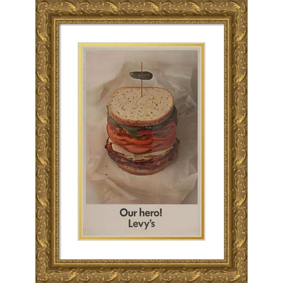 Robert Gage 13x18 Gold Ornate Wood Frame and Double Matted Museum Art Print Titled - Our Hero! Levy's (1961)