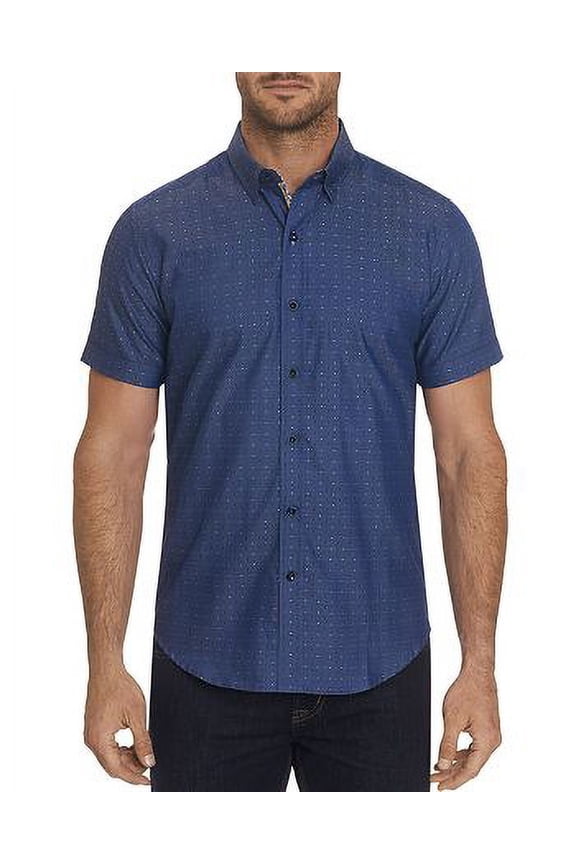 BLUE Alban Embroidered Chambray Classic Camp Shirt, US 2X-large