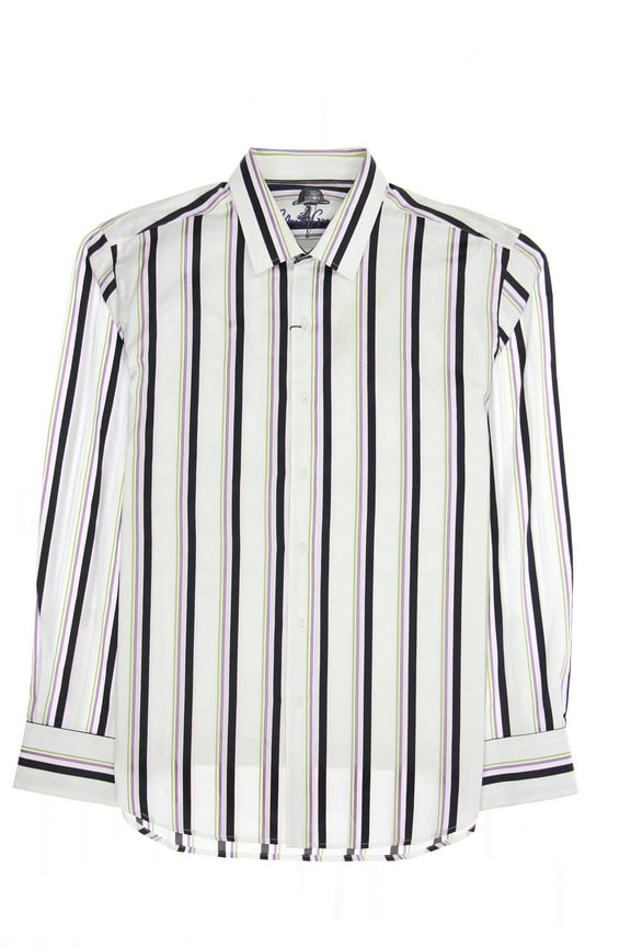 'Cheapside' Men's Striped Button Down Shirt Sport (Large, White)