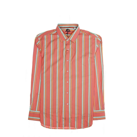 Robert Graham 'Long Lane' Mens Salmon Striped Button Down Shirt (Large, Orange)