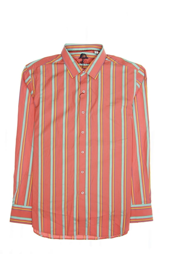 'Long Lane' Mens Salmon Striped Button Down Shirt (Large, Orange)