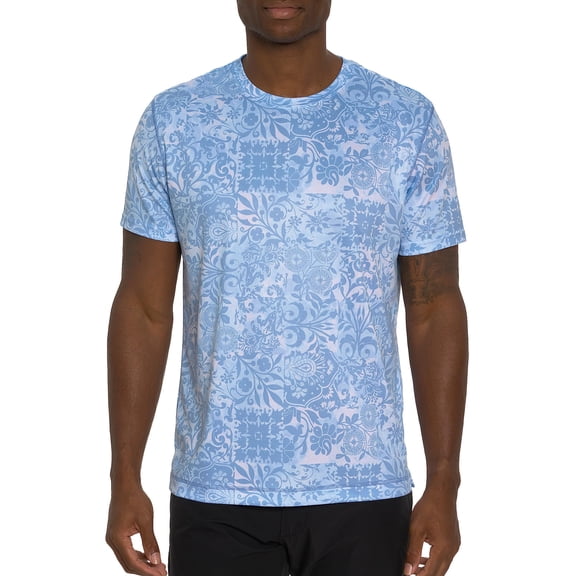 Robert Graham Men DILLIONS Short Sleeve Knit Graphic T Shirt, Light Blue, XX-Large