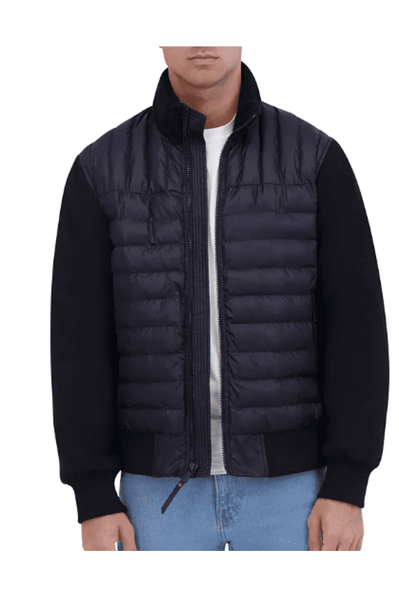 Men's Black Quilted Bomber Jacket & Vest , XL
