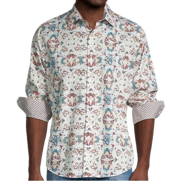 Robert Graham 'Neri' Mens Printed Button Down Shirt (Small, White)