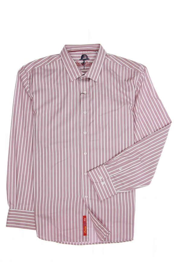 'Puddle Dock' Men's Striped Button Down Shirt Sport (3XLarge, Burgundy)