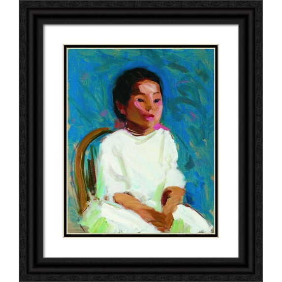 Robert Henri 12x14 Black Ornate Wood Framed Double Matted Museum Art Print Titled: Mukie (1914)