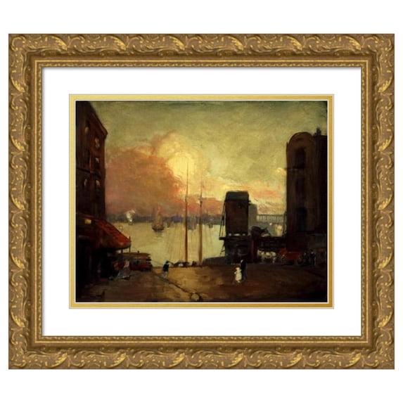 Robert Henri 14x12 Gold Ornate Wood Frame and Double Matted Museum Art Print Titled - Cumulus Clouds, East River (1901-1902)