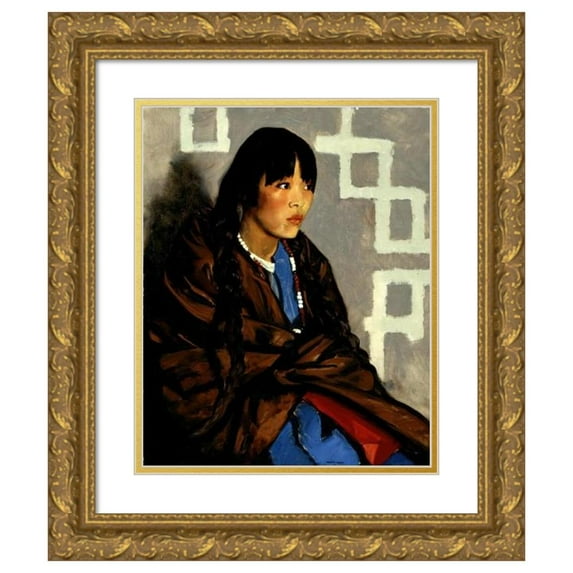 Robert Henri 20x24 Gold Ornate Framed and Double Matted Museum Art Print Titled - Indian Girl (Julianita) (1917)