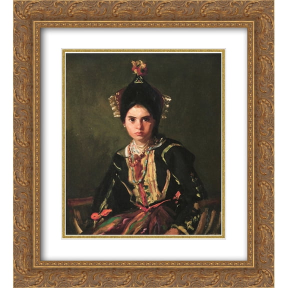 Robert Henri 2x Matted 20x24 Gold Ornate Framed Art Print 'La Montera. Segovia Girl in Fiesta Costume '