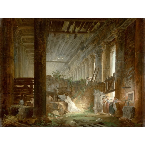 Robert Hermit Praying Ruins Roman Temple Painting Extra Large XL Wall Art Poster Print