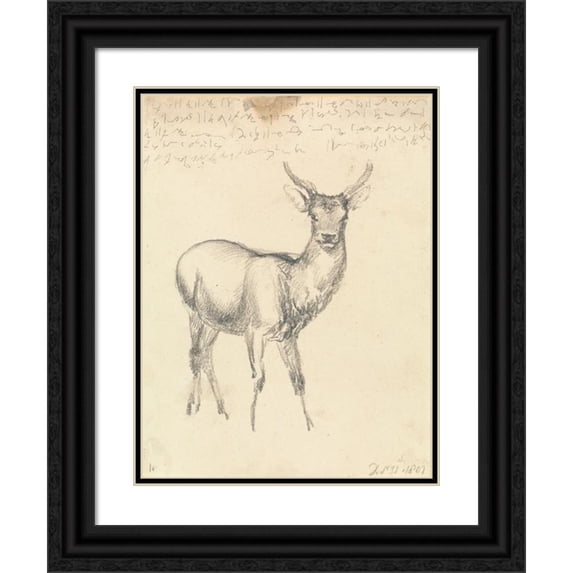 Robert Hills 12x14 Black Ornate Wood Framed Double Matted Museum Art Print Titled: A Young Deer (1801)
