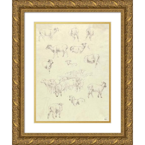 Robert Hills 19x24 Gold Ornate Framed and Double Matted Museum Art Print Titled - Flock of Sheep (After 1794)