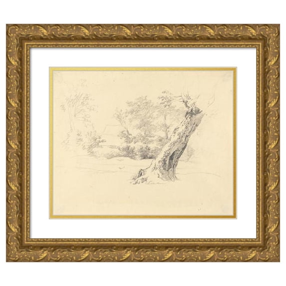 Robert Hills 24x20 Gold Ornate Framed and Double Matted Museum Art Print Titled - Tree Study