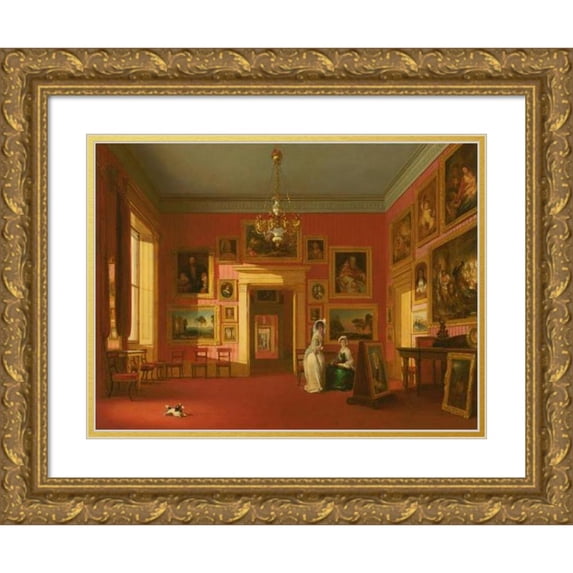 Robert Huskisson 18x14 Gold Ornate Wood Frame and Double Matted Museum Art Print Titled - Lord Northwick's Picture Gallery at Thirlestaine House