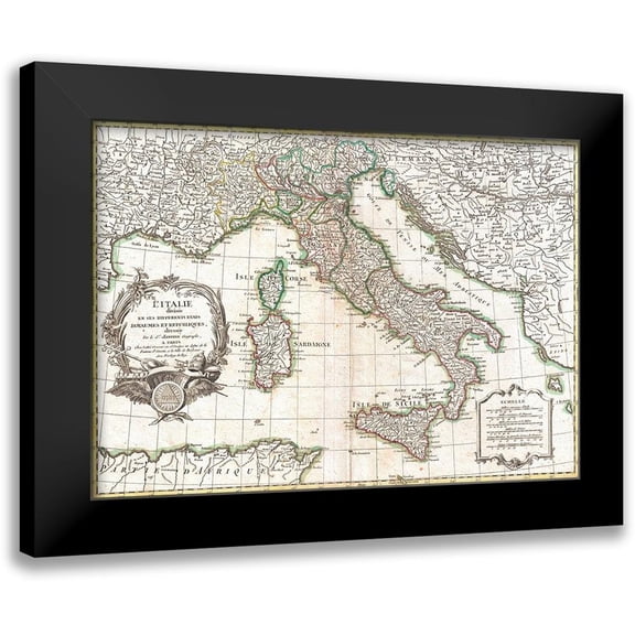 Robert, Janvier 18x14 Black Modern Framed Museum Art Print Titled - Map of Italy, 1770
