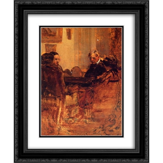 Robert Julian Onderdonk 2x Matted 20x24 Black Ornate Framed Art Print 'The Family at Cards (unfinished)'