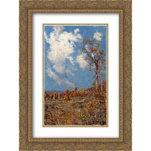 Robert Julian Onderdonk 2x Matted 20x24 Gold Ornate Framed Art Print 'Field with Corn Shocks'
