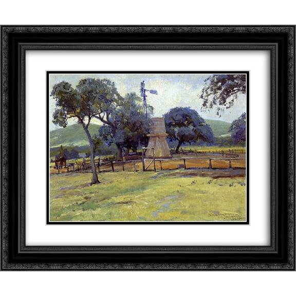 Robert Julian Onderdonk 2x Matted 24x20 Black Ornate Framed Art Print 'Windmill on Williams Ranch'