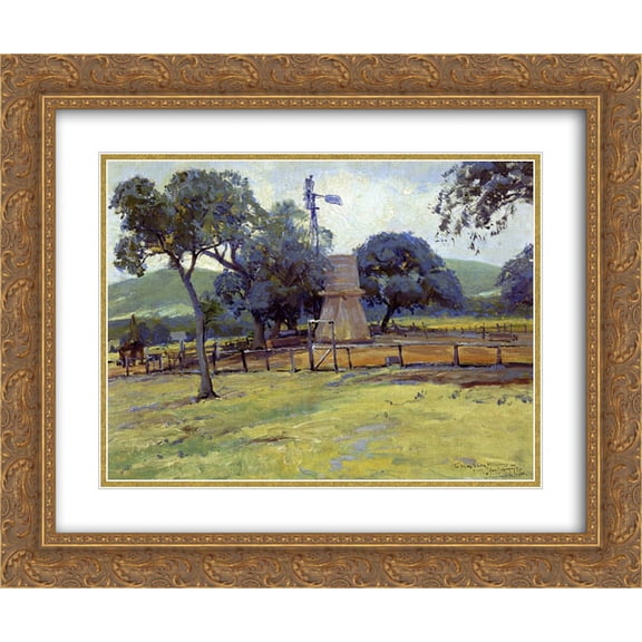 Robert Julian Onderdonk 2x Matted 24x20 Gold Ornate Framed Art Print 'Windmill on Williams Ranch'