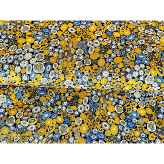 Circles Cobalt Metallic Cotton Fabric - Gustav Klimt for Robert Kaufman