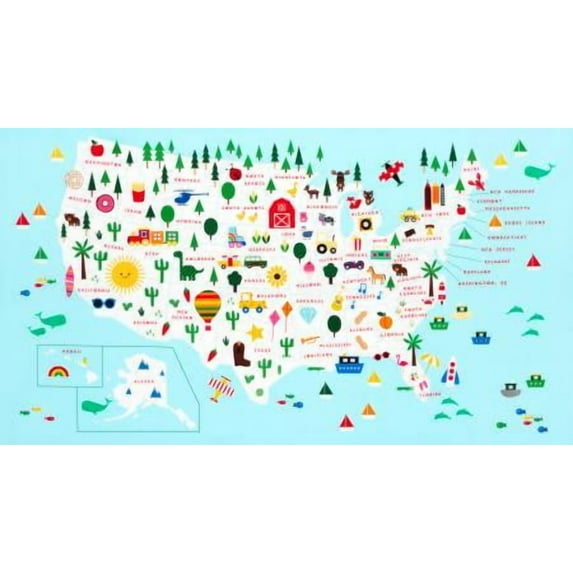 Robert Kaufman Fabrics State to State Bright See America Panel