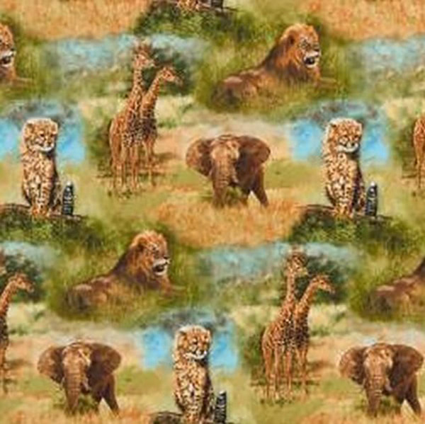 Robert Kaufman Nature Studies 3 African Wildlife Scenic 100 Cotton
