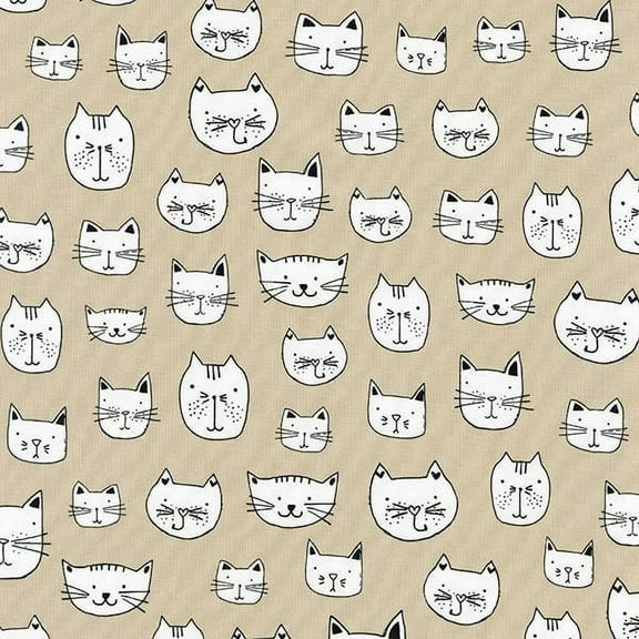 Robert Kaufman Whiskers & Tails Natural Cat Face Diversity 100% Cotton Fabric sold by the yard