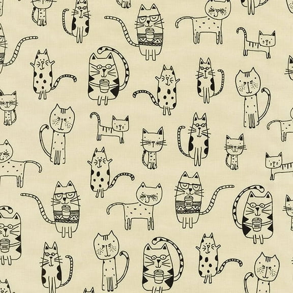 Robert Kaufman Whiskers & Tails Natural Various Cats 100% Cotton Fabric sold by the yard