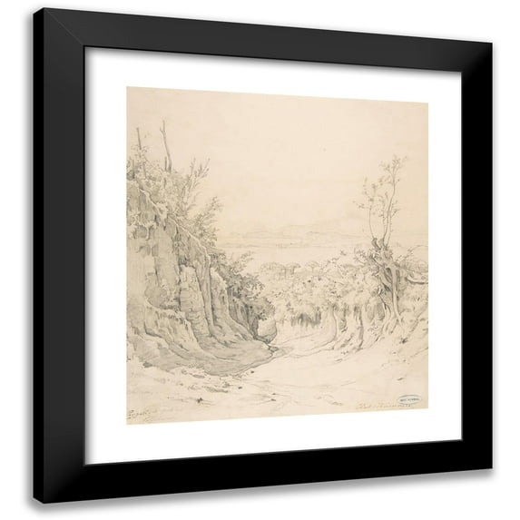 Robert Kummer 20x22 Black Modern Framed Museum Art Print Titled - A View of Pozzuoli, Seen from the Northeast (Early 19th-Late 19th Century)