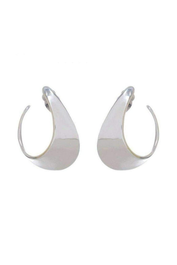 Silver Crescent Clip Hoop Earrings