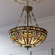 Robert Louis Tiffany Bronze Pendant Chandelier 24 Wide Tiffany Style Ornamental Stained Glass Bowl Fixture Dining Room Kitchen