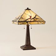 Robert Louis Tiffany Budding Branch Mission Table Lamp 24" High Bronze Art Glass Square Shade for Bedroom Living Room Bedside Nightstand Office Family