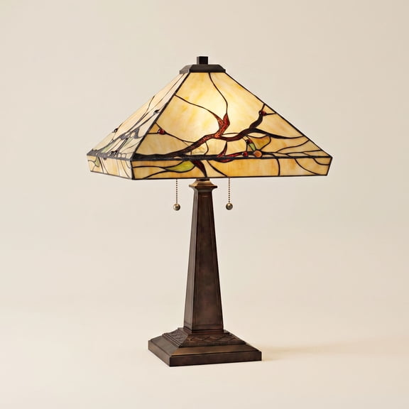 Robert Louis Tiffany Budding Branch Mission Table Lamp 24" High Bronze Art Glass Square Shade for Bedroom Living Room Bedside Nightstand Office Family