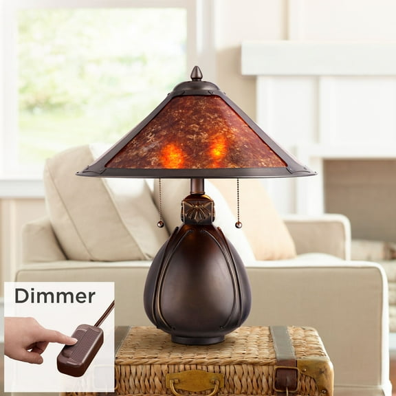 Robert Louis Tiffany Mission Rustic Accent Table Lamp 19" High with Table Top Dimmer Bronze Ceramic Cone Shade for Bedroom Bedside