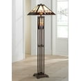 thumbnail image 1 of Robert Louis Tiffany Mission Rustic Floor Lamp 60 1/2" Tall Oiled Bronze with Nightlight Geometric Stained Art Glass Shade for Living Room Bedroom, 1 of 10